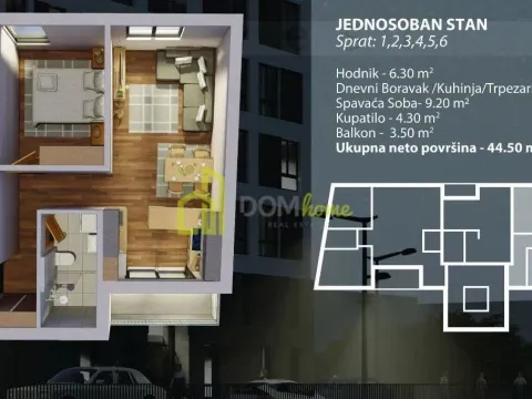 Prodaja, jednosoban stan, 44m², Bar, Crna Gora - image 2