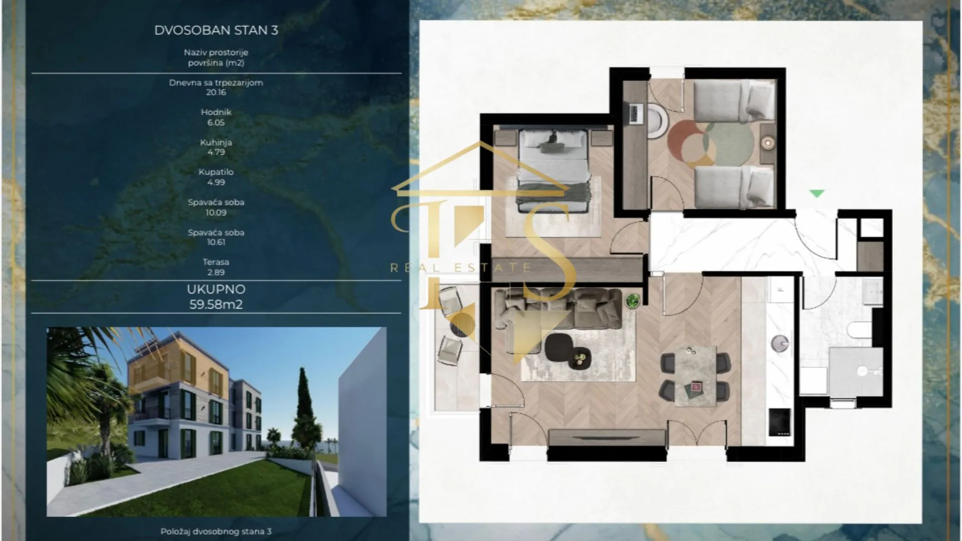 Prodaja, dvosoban stan, 60m², Kava, Tivat