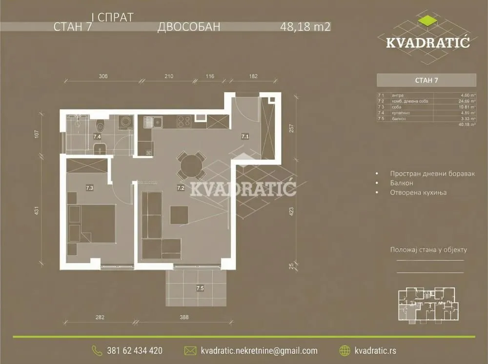 Prodaja, dvosoban stan, 48m², Trošarina, Voždovac Sve Podlokacije
