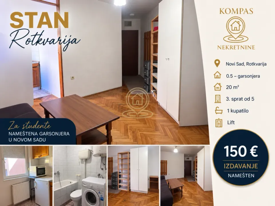Rent, studio apartment, 20m², Rotkvarija, Novi Sad Sve Podlokacije