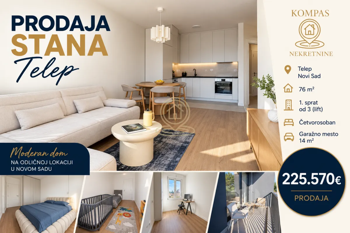 Prodaja, četvorosoban stan, 76m², Telep, Novi Sad Sve Podlokacije
