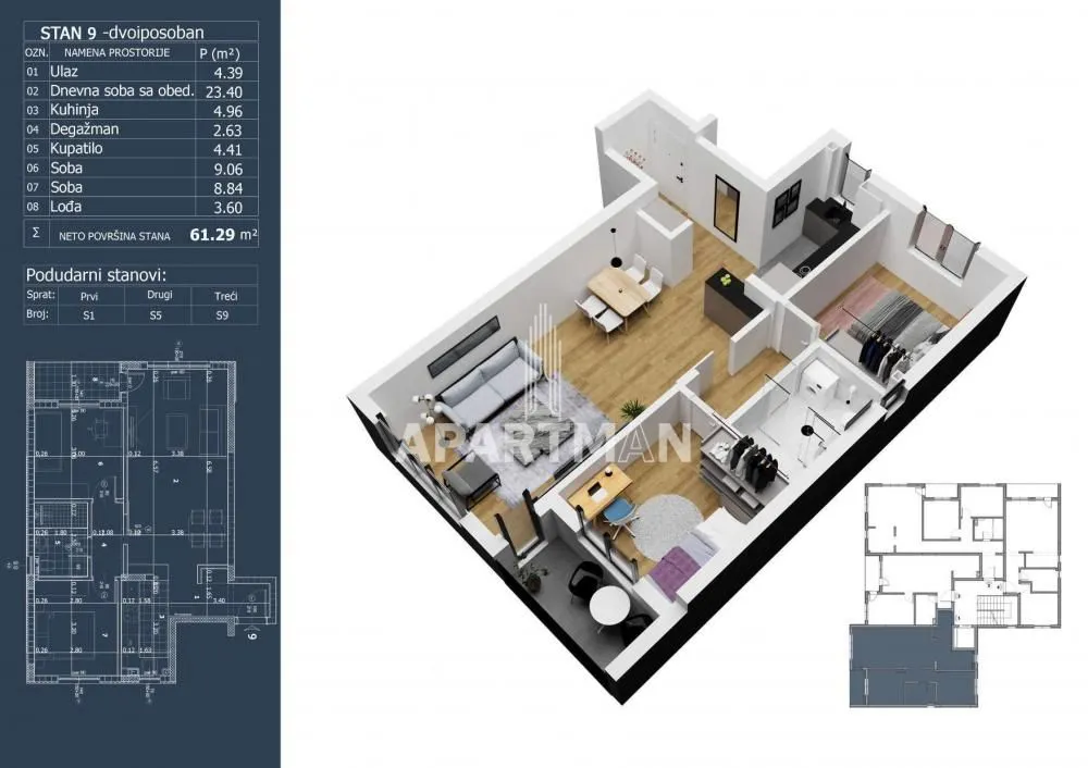Prodaja, dvosoban stan, 61m², Ledine, Beograd