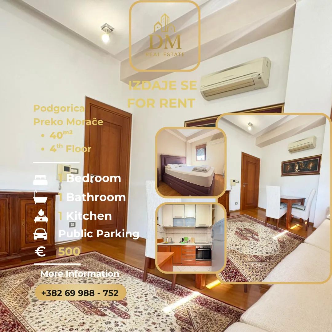 Rent, one bedroom apartment, 40m², Preko Morače, Podgorica