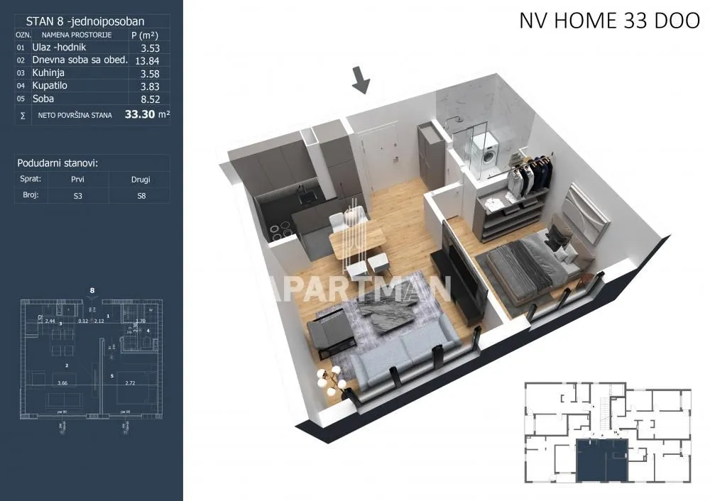 Prodaja, trosoban stan, 33m², Ledine, Beograd