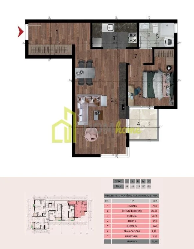Sale, one bedroom apartment, 52m², Šušanj, Bar