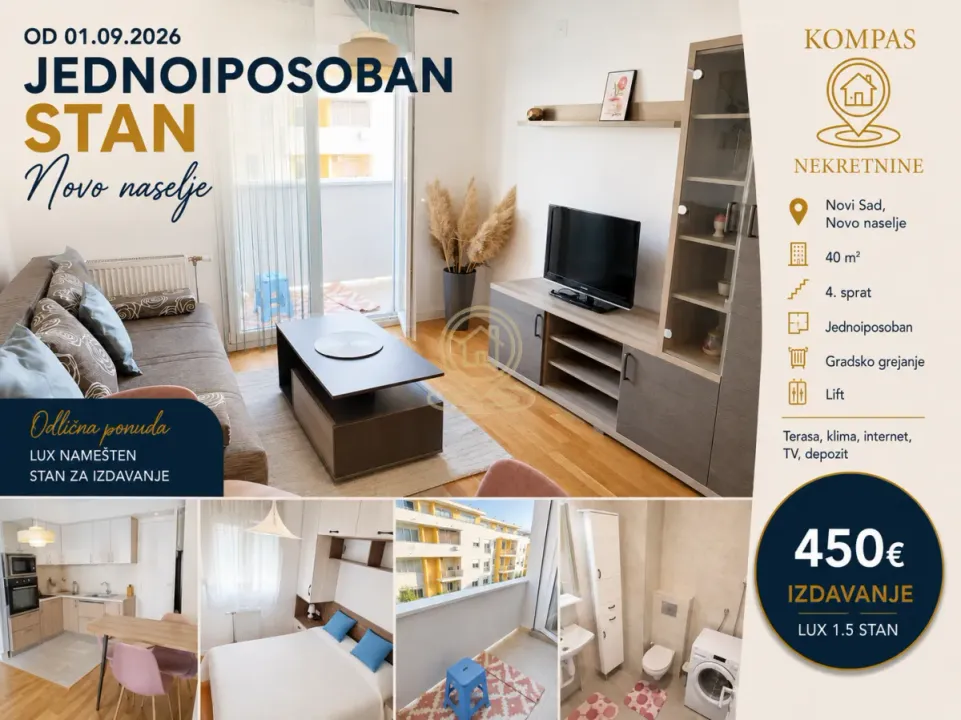 Rent, one bedroom apartment, 40m², Novo naselje, Novi Sad