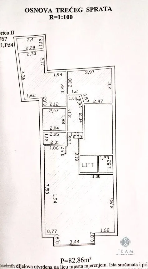 Floor plan of the third floor showing dimensions and room layout.