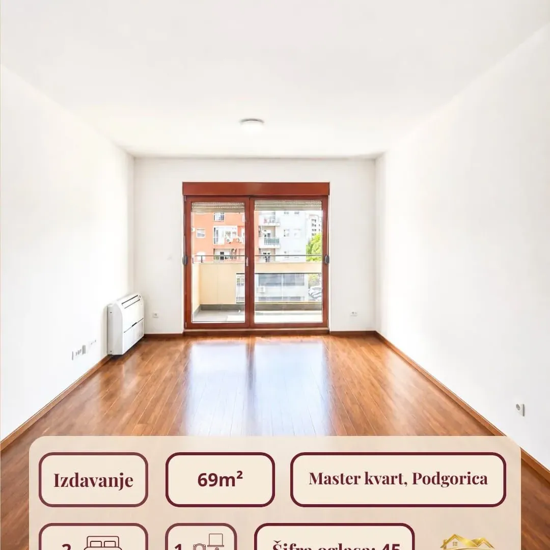 Rent, two bedroom apartment, 69m², Master Kvart, Podgorica