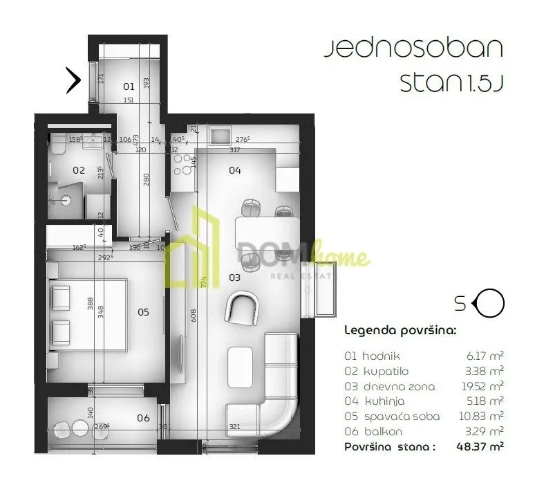Prodaja, jednosoban stan, 48m², Tološi, Podgorica