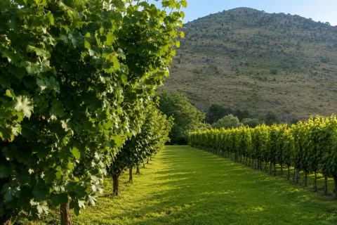 A green vineyard at the foot of the hill. - image 7
