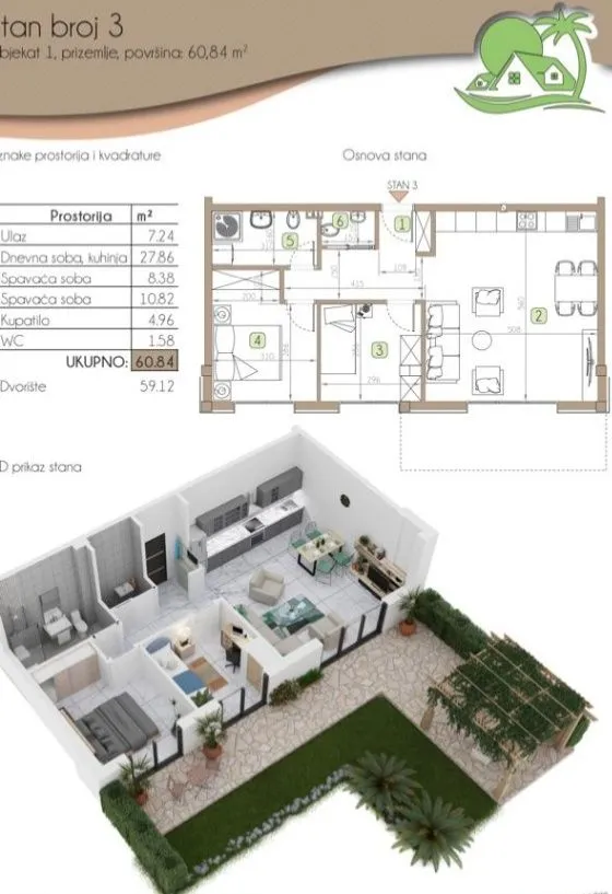 Prodaja, jednosoban stan, 48m², Dobrota, Kotor