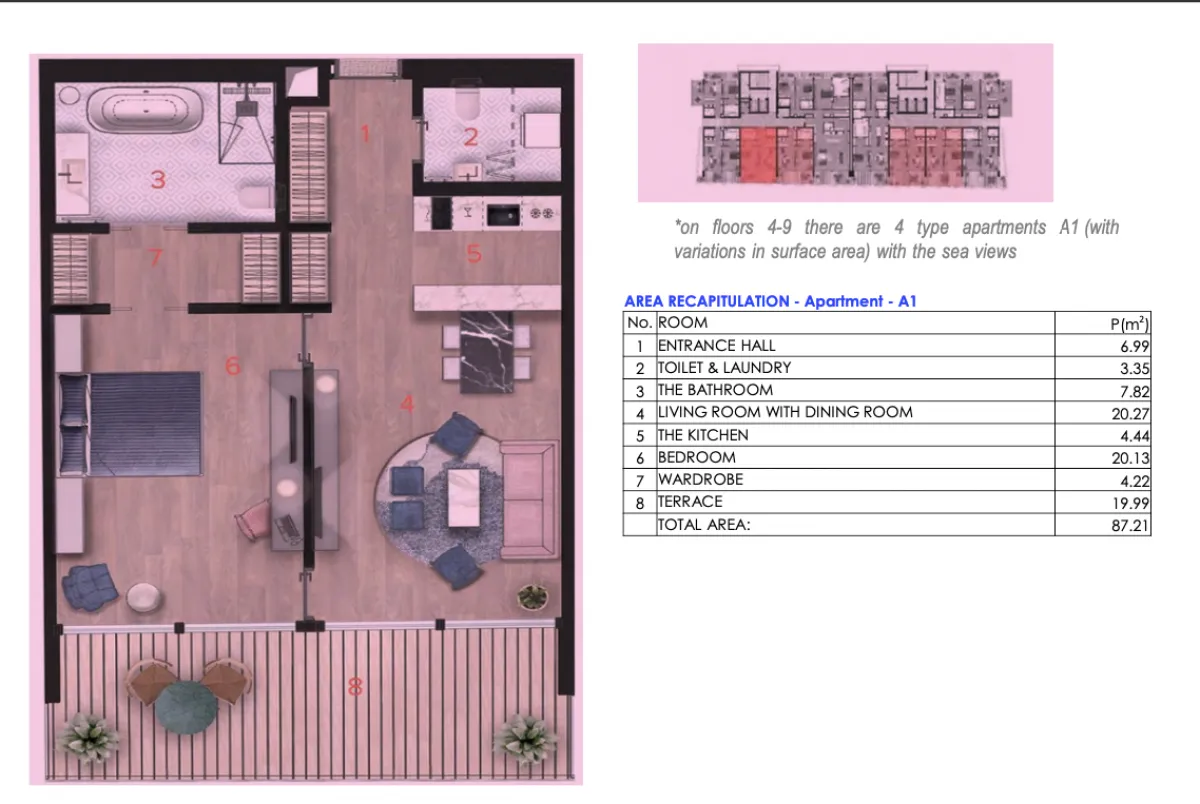 Sale, two bedroom apartment, 87m², Budva, Crna Gora