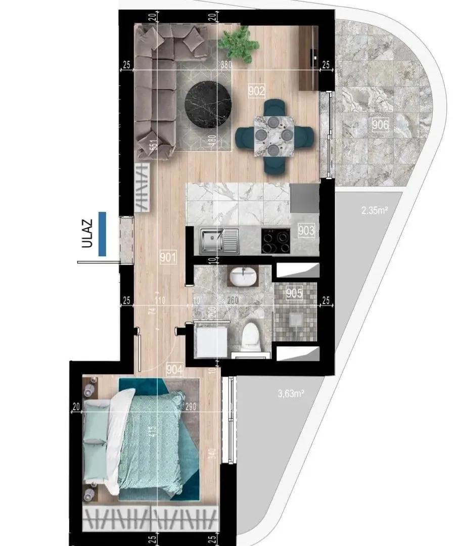 Sale, one bedroom apartment, 43m², Bečići, Budva
