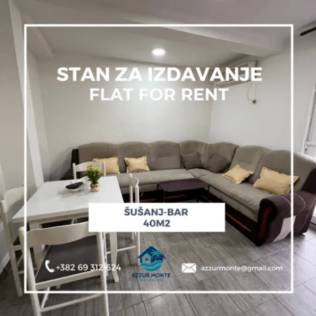 Izdavanje, jednosoban stan, 40m², Šušanj, Bar