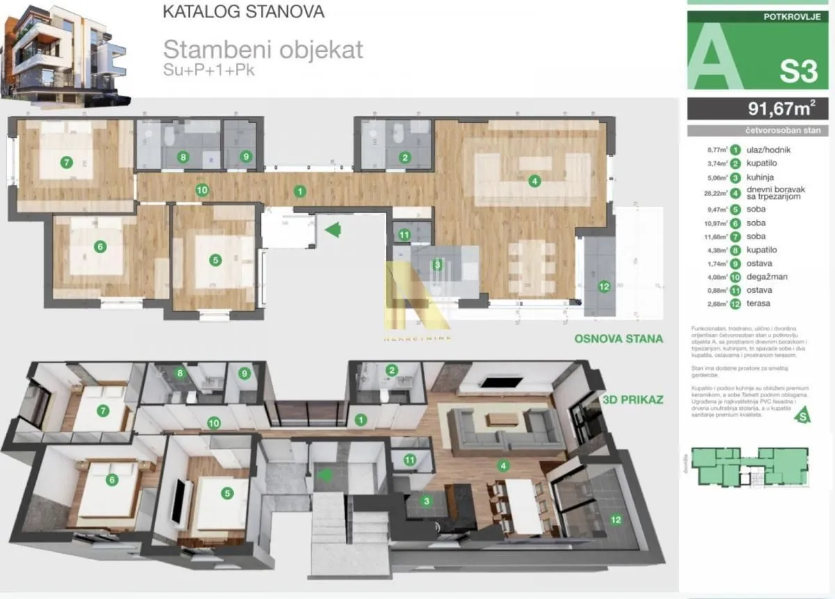 Prodaja, četvorosoban stan, 93m², Sremska Kamenica, Petrovaradin