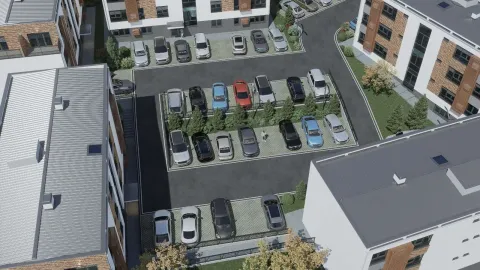 Pogled iz ptičje perspektive na parking prostor ispred stambenih zgrada. - image 23