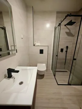 Savremeno opremljeno kupatilo sa tuš kabinom i umivaonikom. - image 6