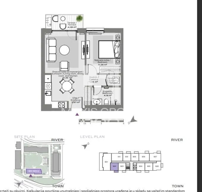 Sale, two bedroom apartment, 49m², Savski Venac, Beograd