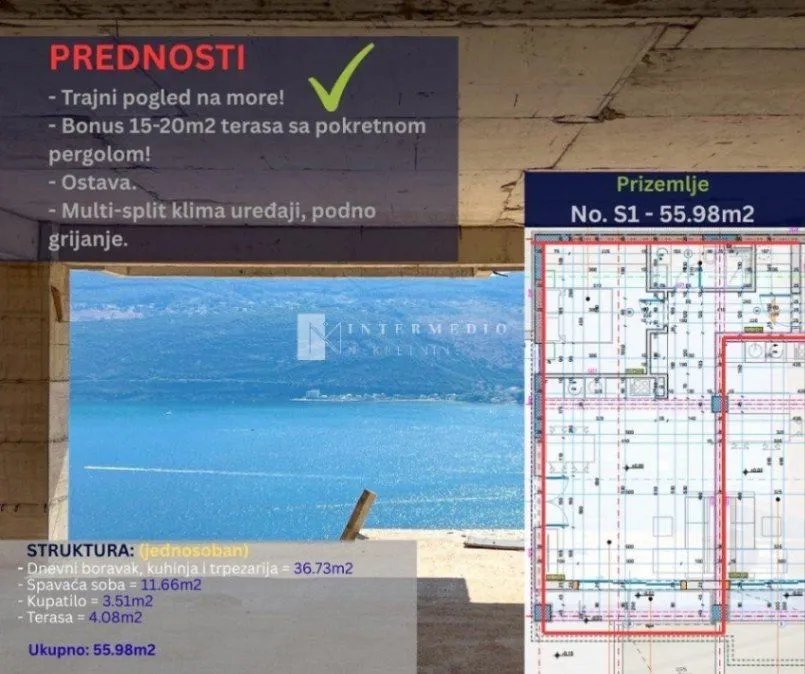 Prodaja, jednosoban stan, 51m², Topla, Herceg Novi