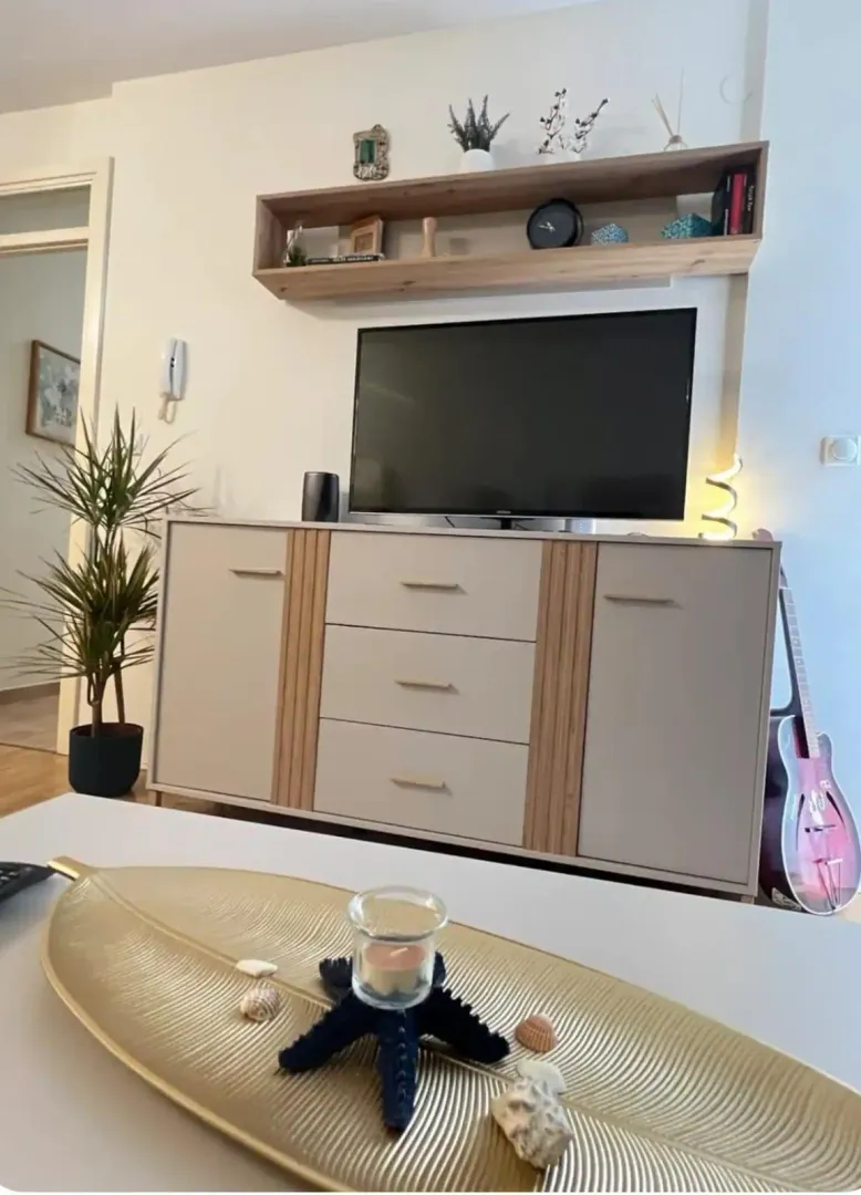 Living room with a TV, a sideboard, and decorative elements.