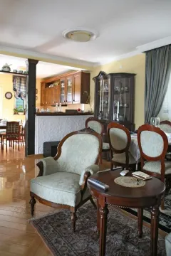 Dnevni boravak sa klasičnim namještajem i kuhinjom u pozadini. - image 7
