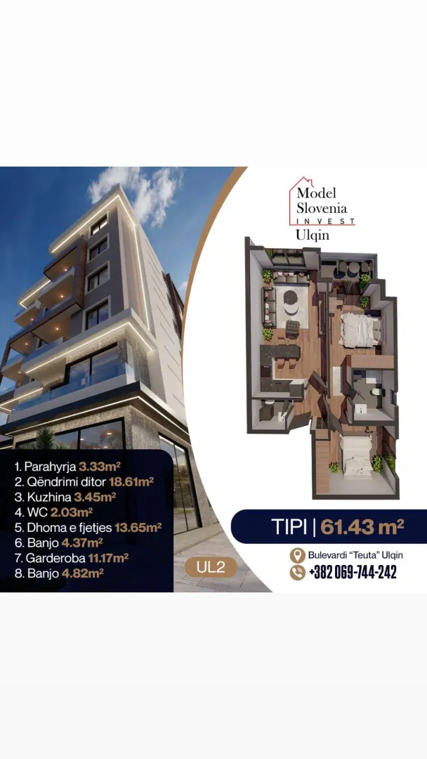 Prodaja, dvosoban stan, 60m², Velika Plaža, Ulcinj