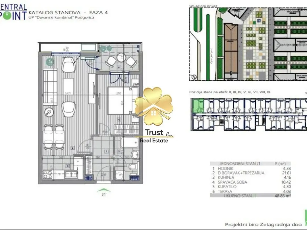 Prodaja, jednosoban stan, 49m², Central Point, Podgorica