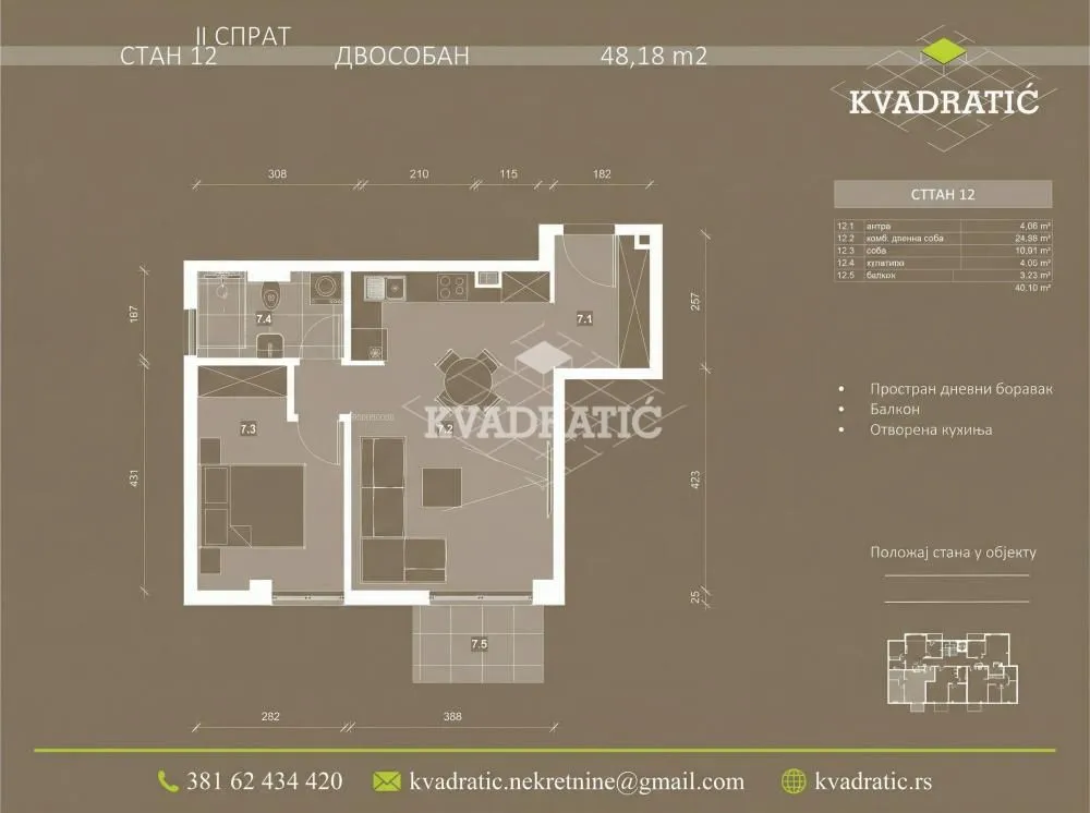 Sale, two bedroom apartment, 48m², Trošarina, Voždovac Sve Podlokacije