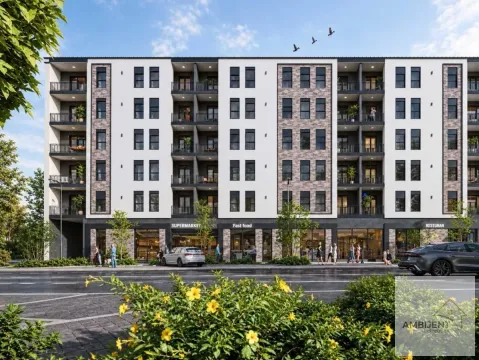Spoljašnji izgled moderne stambeno-poslovne zgrade sa uređenim prizemljem i balkonima. - image 3