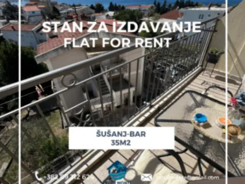 Izdavanje, jednosoban stan, 35m², Šušanj, Bar