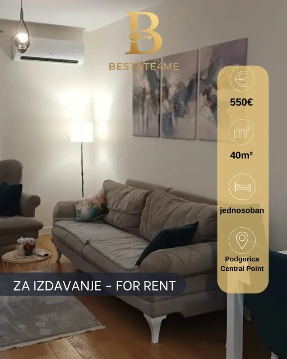 Rent, one bedroom apartment, 40m², Central Point, Podgorica