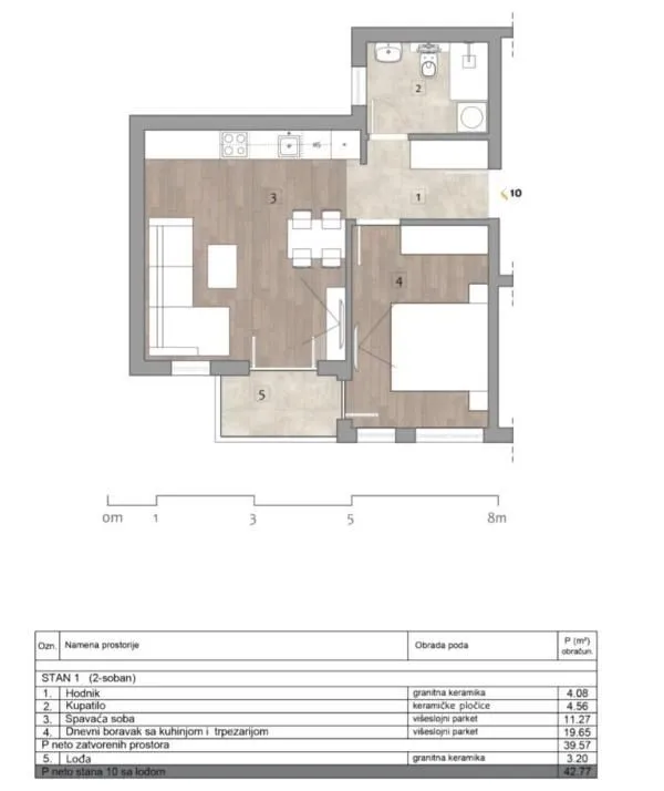 Sale, one bedroom apartment, 43m², Pantelej, Niš