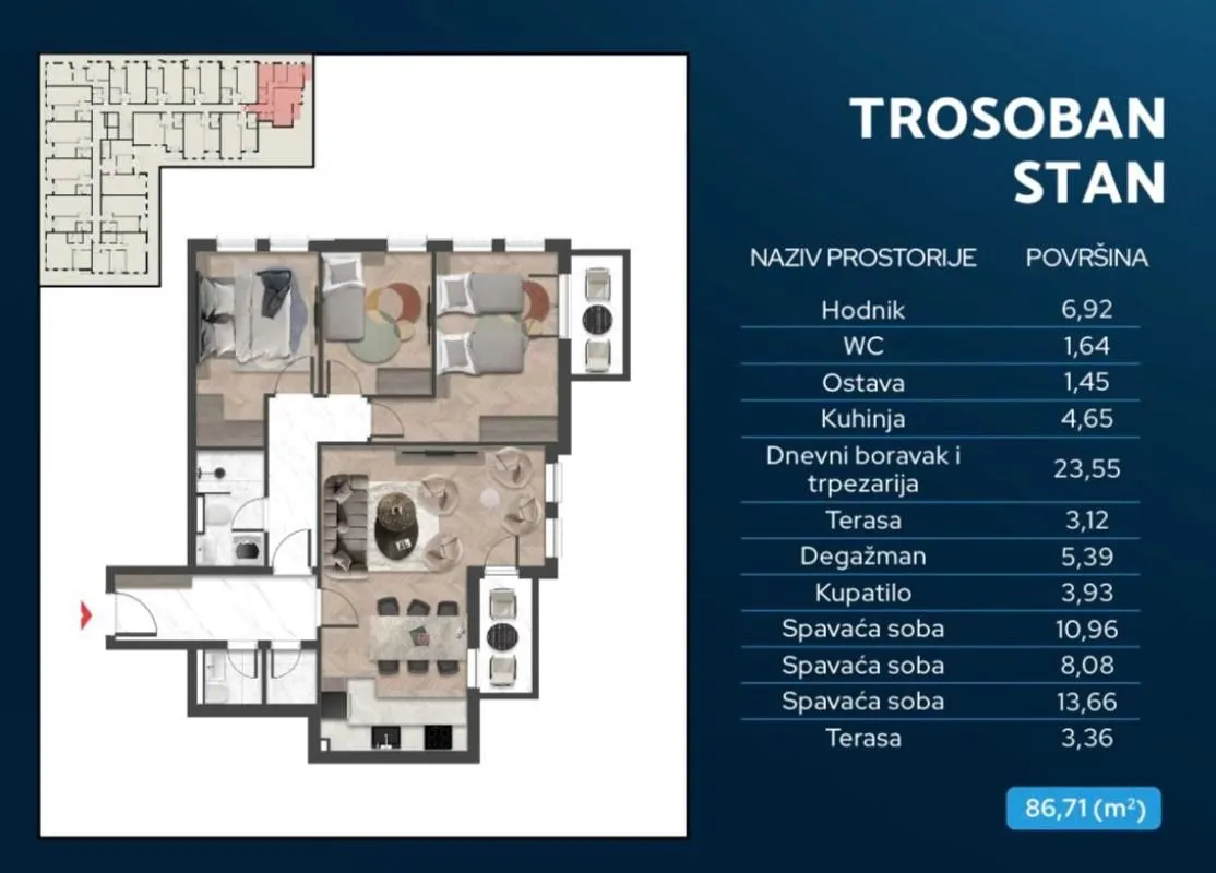 Sale, three bedroom apartment, 87m², Čeluga, Bar