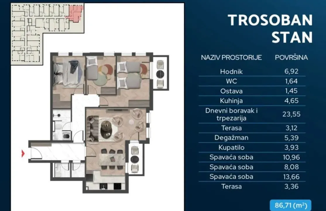 Sale, three bedroom apartment, 87m², Čeluga, Bar