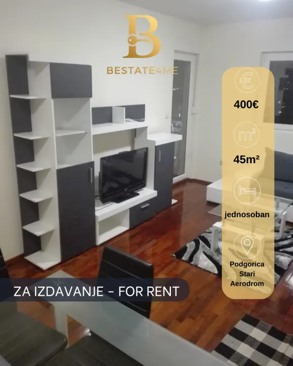 Rent, one bedroom apartment, 45m², Stari Aerodrom, Podgorica