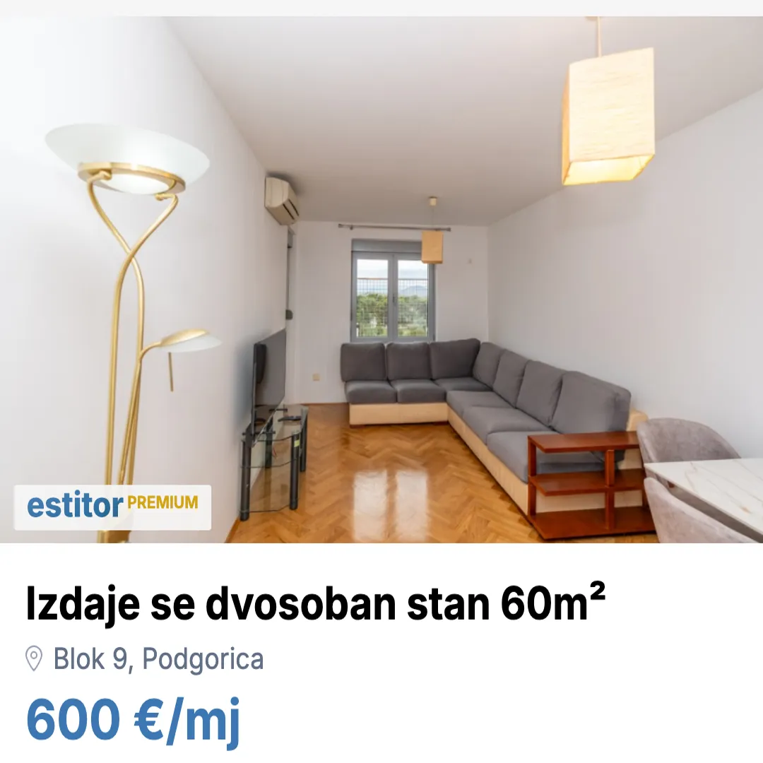 Izdavanje, stan, 60m², Blok 9, Podgorica