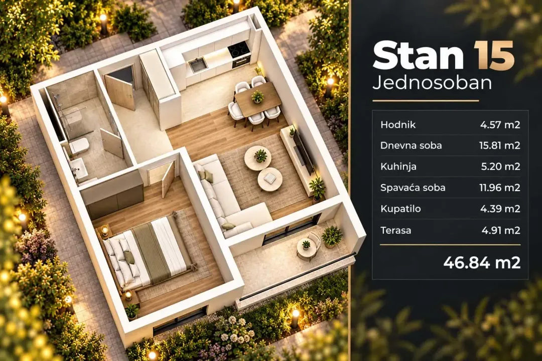 Prodaja, jednosoban stan, 47m², Gornja Gorica, Podgorica