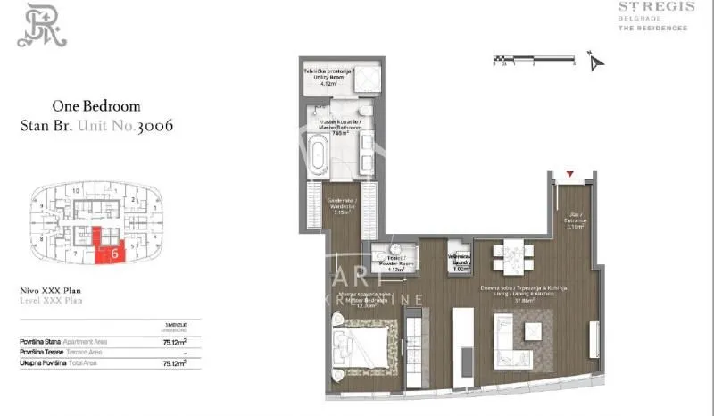 Sale, three bedroom apartment, 88m², Beograd Na Vodi, Beograd
