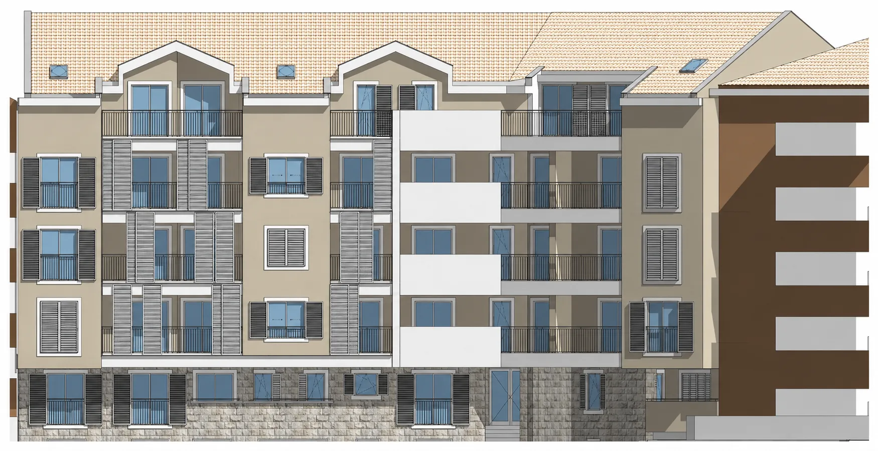 Architectural rendering of the residential building facade.