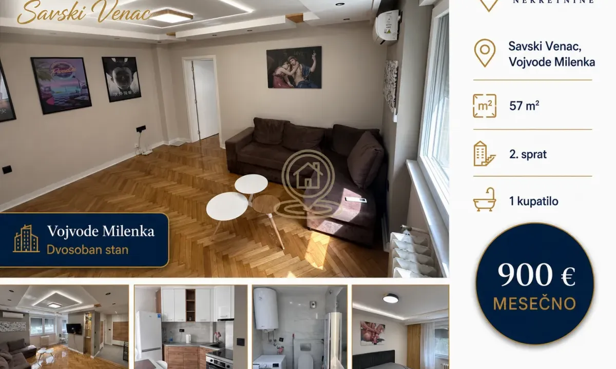 Rent, two bedroom apartment, 57m², Savski Venac, Beograd