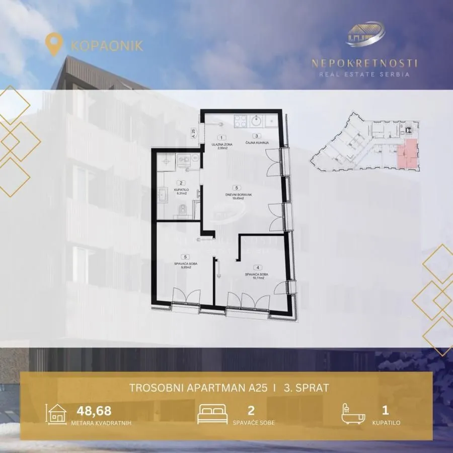 Prodaja, dvosoban stan, 48m², Kopaonik, Srbija