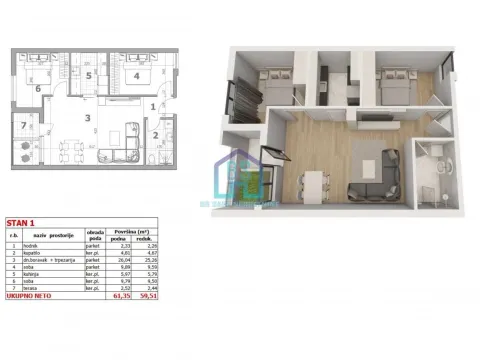 Sale, three bedroom apartment, 60m², Veternička rampa, Novi Sad Sve Podlokacije