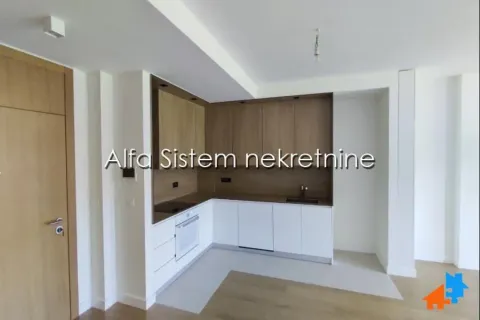 Modern corner built-in kitchen with white cabinets and wooden panels. - image 7