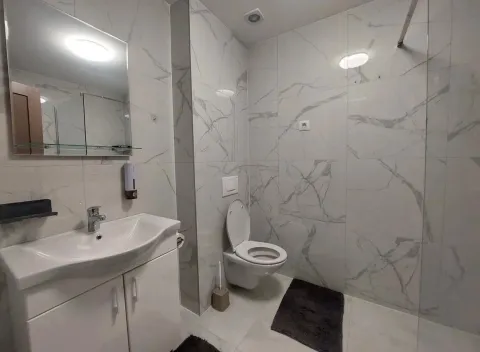 Moderno opremljeno kupatilo sa bijelim keramičkim pločicama i sanitarijama. - image 9