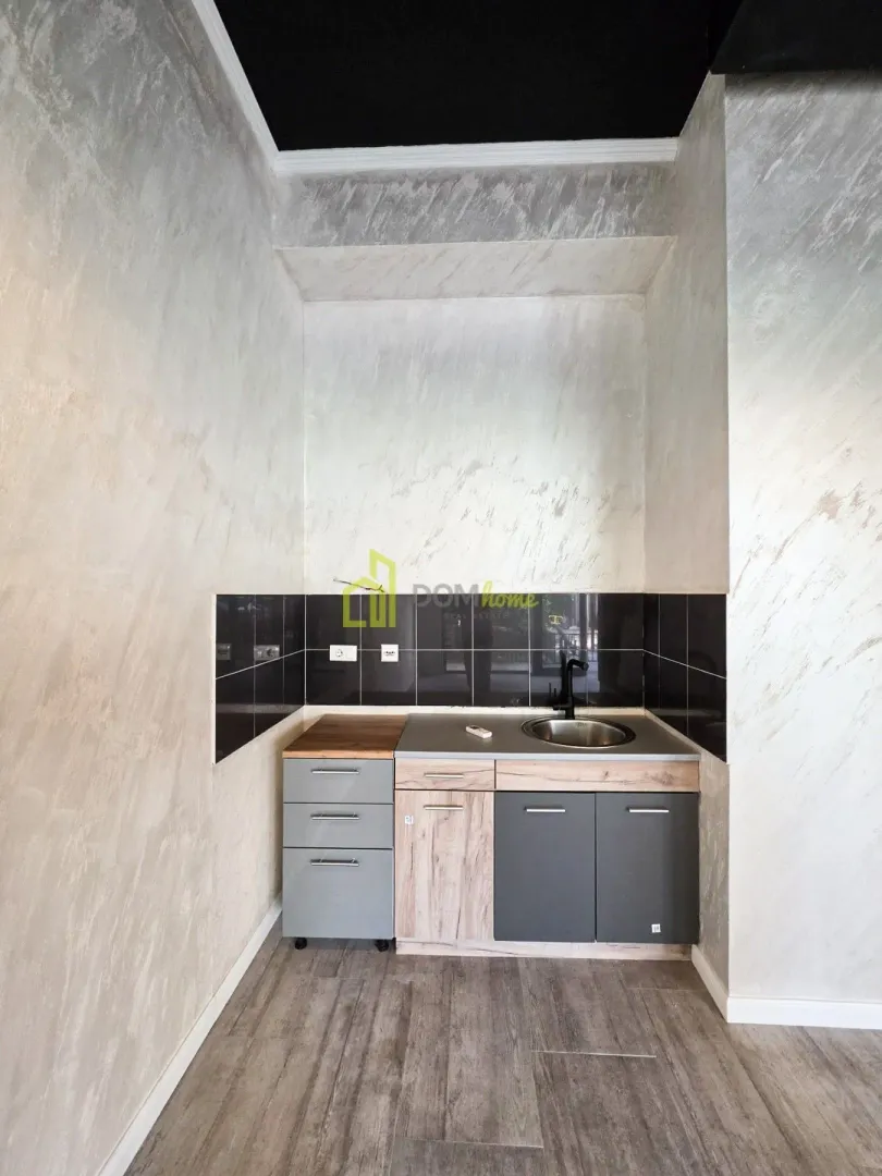 Smaller kitchen with a sink and lower cabinets in a niche.