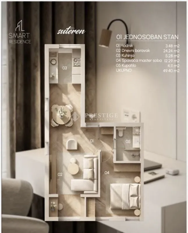 Prodaja, jednosoban stan, 49m², Zabjelo, Podgorica
