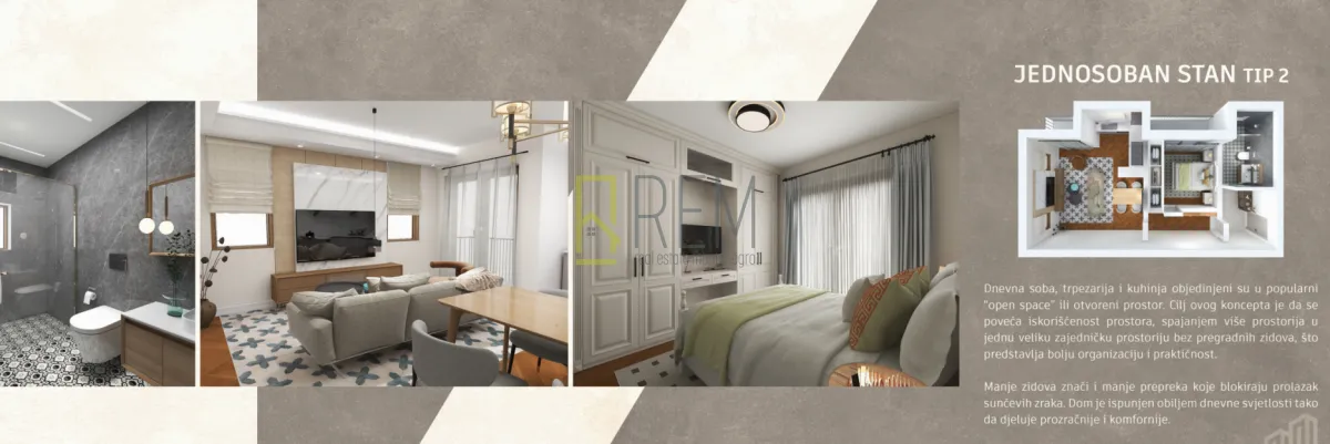 Prodaja, jednosoban stan, 48m², Risan, Kotor