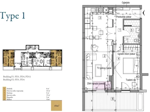 Prodaja, jednosoban stan, 65m², Dobrota, Kotor