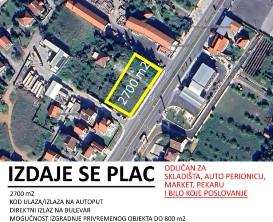 Izdavanje, plac, 2700m², Zlatica, Podgorica