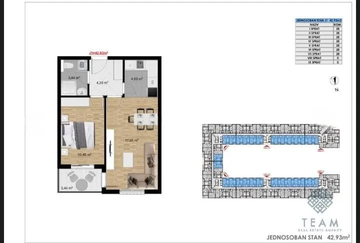 Prodaja, jednosoban stan, 43m², Stari Aerodrom, Podgorica